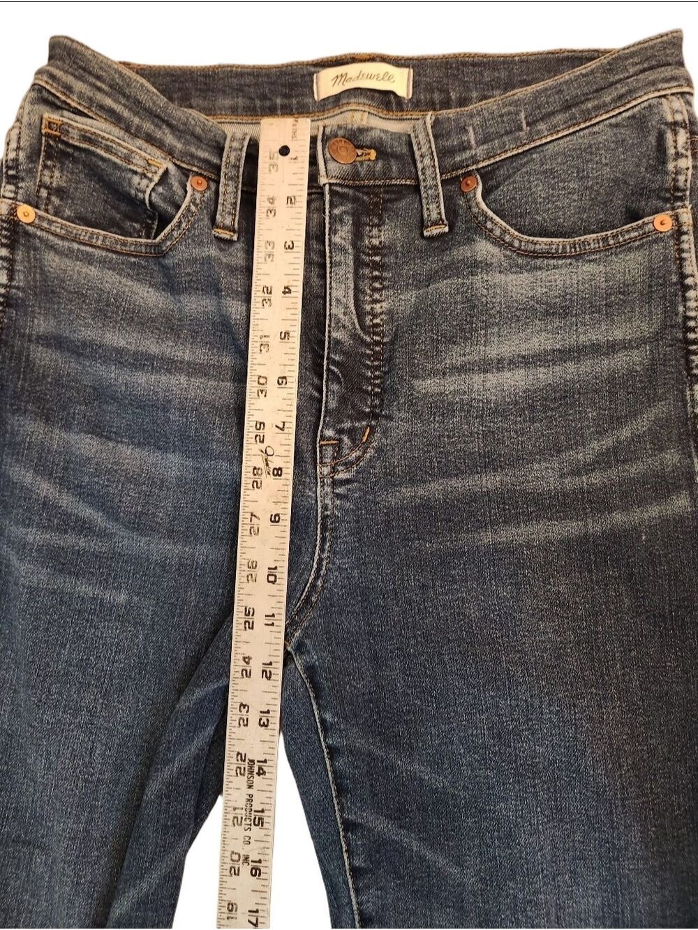 Madewell 10" High-Rise Skinny Jeans Medium Wash Denim Size 29 Whiskering - Picture 9 of 14